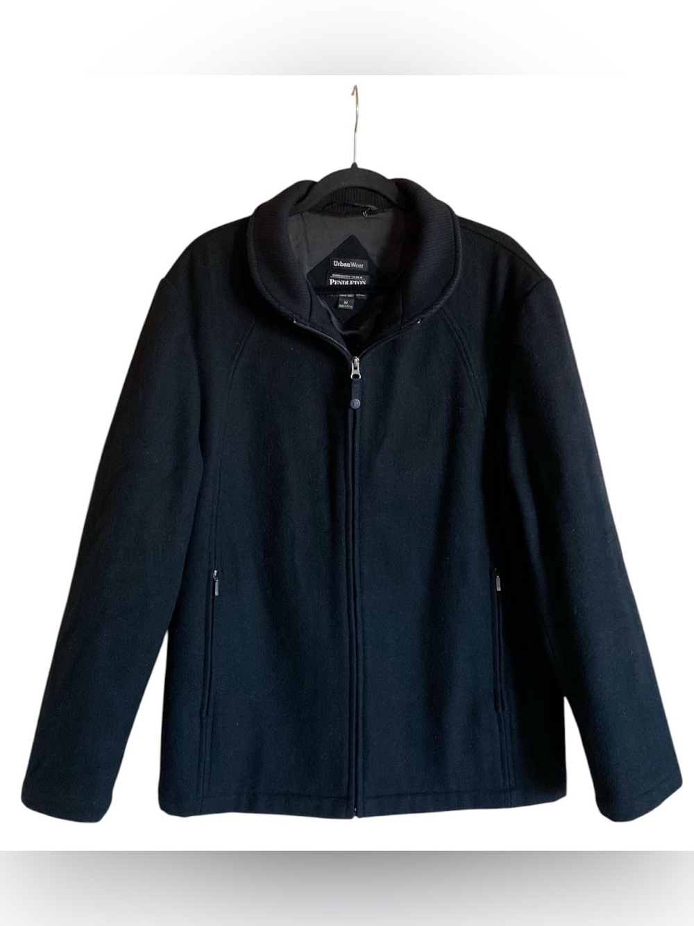 Men’s PENDLETON Urban Wear Black 100% Merino Wool Zip Up Coat Jacket M